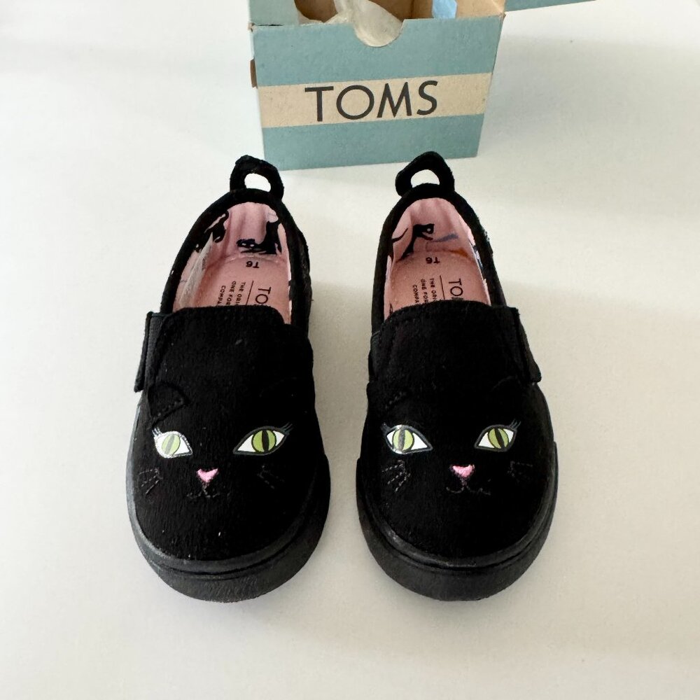 TOMS Black Cat Shoes Toddler Girls Size 6 Halloween Glow in the Dark NWT